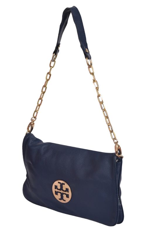 TORY BURCH LEATHER LOGO FLAP CLUTCH SHOULDER BAG