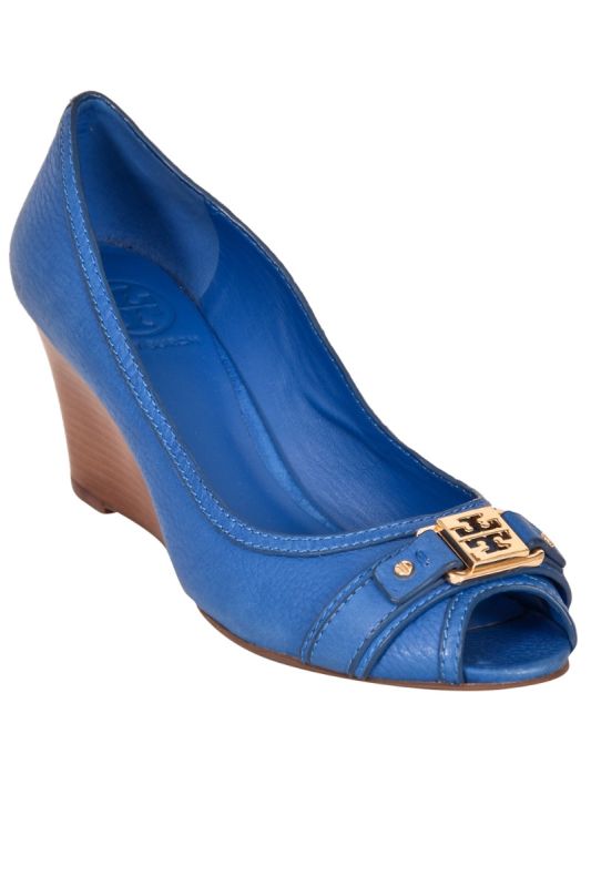 Tory Burch Logo Peep Toe Wedges