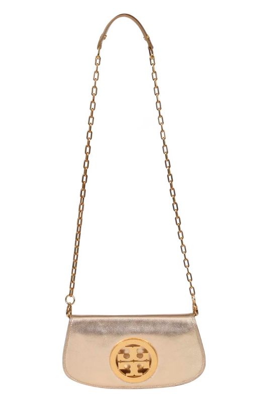 Tory Burch Metallic Leather Logo Shoulder Bag