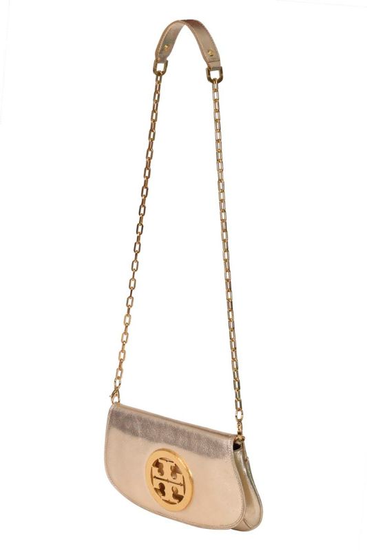 Tory Burch Metallic Leather Logo Shoulder Bag