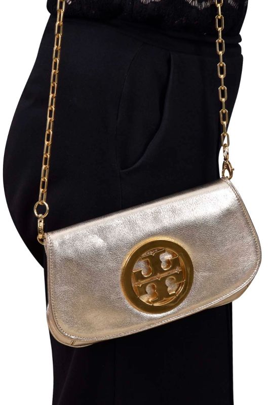 Tory Burch Metallic Leather Logo Shoulder Bag