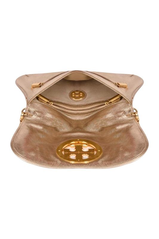 Tory Burch Metallic Leather Logo Shoulder Bag