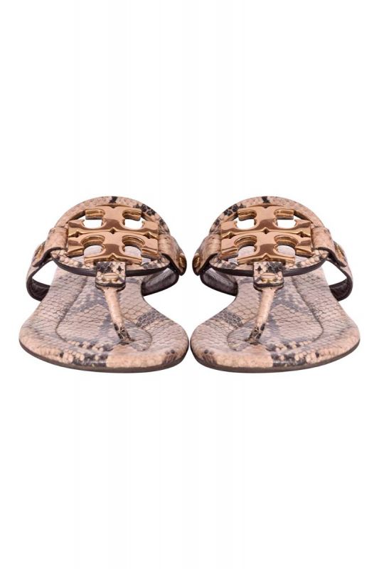 Tory Burch Miller Snake Print Logo Thong Sandals