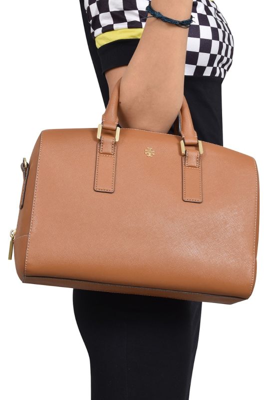 Tory Burch’s Tiger’s Eye Saffiano Leather Satchel