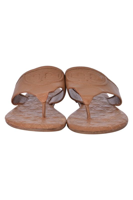 Tory Burch Tan Brown Quilted Fleming Flats