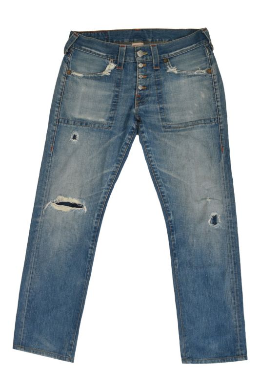 True Religion Ripped Button Denim Jeans