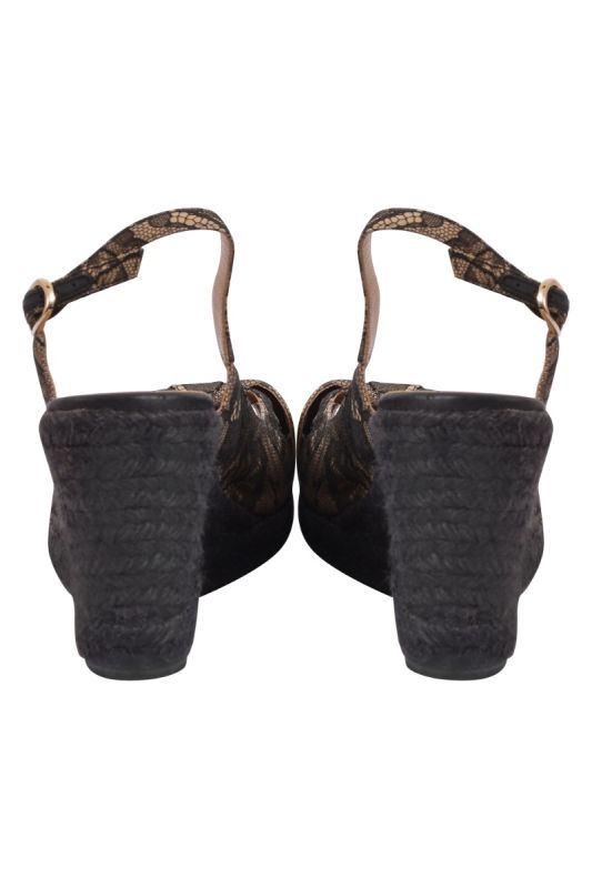 Valentino Black Lace Bow Espadrille Wedges