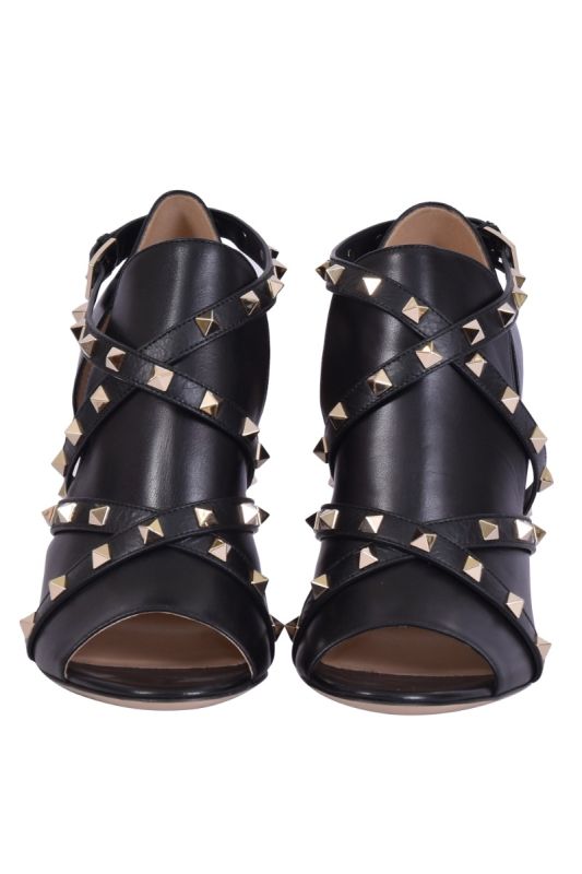 Valentino Black Leather Ankle Wrap Sandals