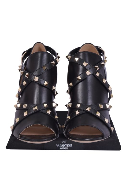 Valentino Black Leather Ankle Wrap Sandals