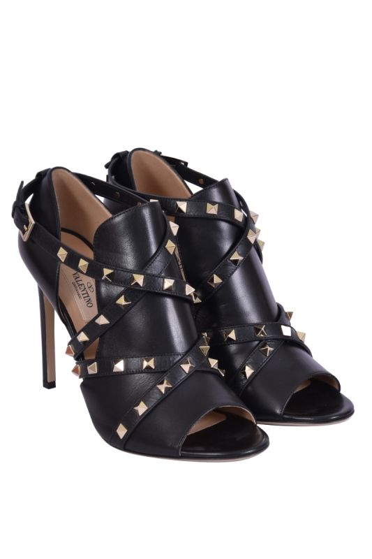 Valentino Black Leather Ankle Wrap Sandals