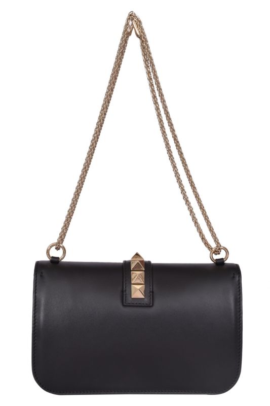 Valentino Black Leather Rockstud Medium Glam Lock Flap Bag
