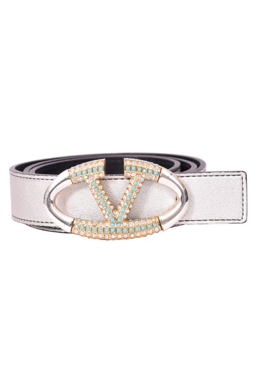 Valentino Garavani V Logo Crystal-embellished Leather Belt