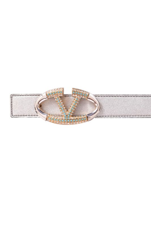 Valentino Garavani V Logo Crystal-embellished Leather Belt
