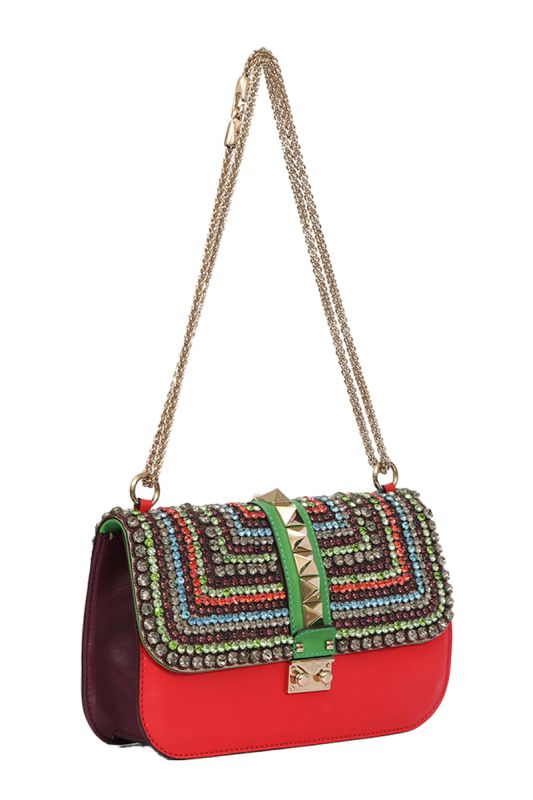 Valentino Garavani Limited Edition Multicolour Crystal Embellished Glam Lock Shoulder  Bag
