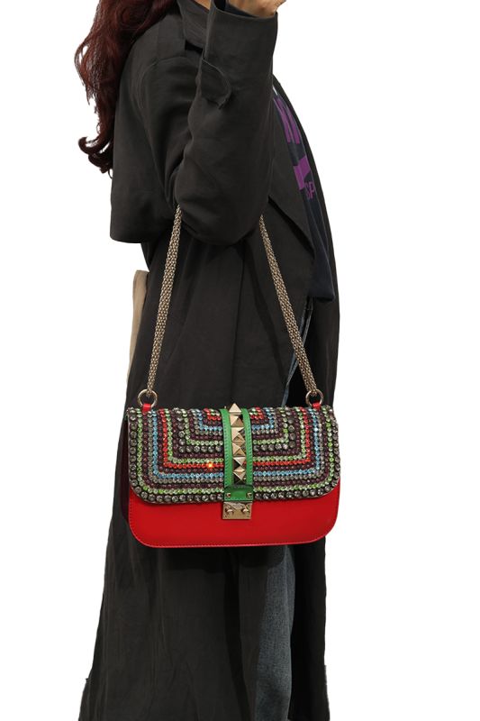 Valentino Garavani Limited Edition Multicolour Crystal Embellished Glam Lock Shoulder  Bag