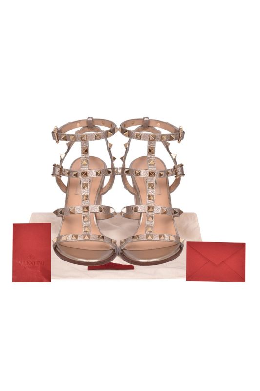 Valentino Leather Rock Stud Ankle Strap Sandals