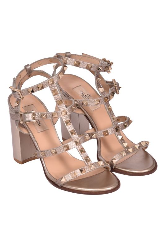 Valentino Leather Rock Stud Ankle Strap Sandals
