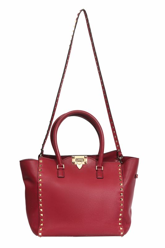 Valentino Red Leather Rockstud Trapeze Bag