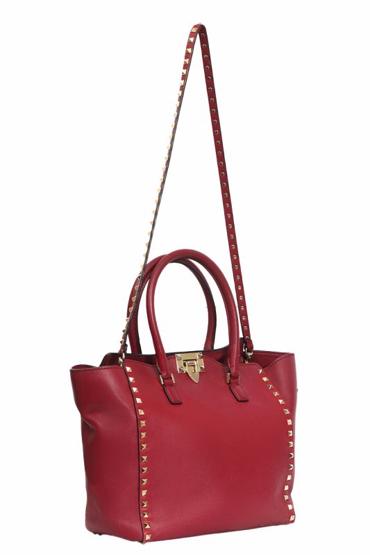 Valentino Red Leather Rockstud Trapeze Bag