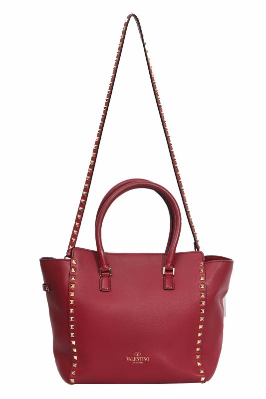 Valentino Red Leather Rockstud Trapeze Bag 