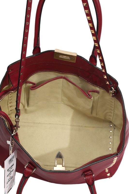 Valentino Red Leather Rockstud Trapeze Bag