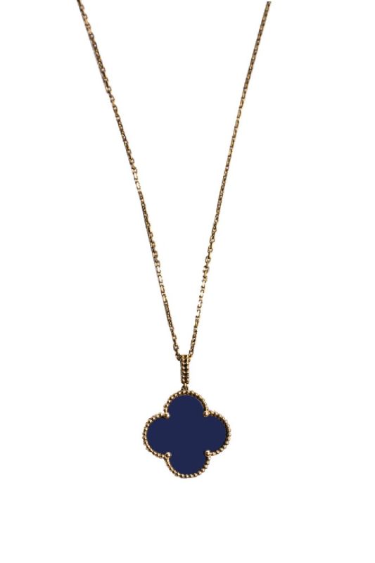 Van Cleef & Arpels Gold, Blue Agate Magic Alhambra Motif Long Necklace