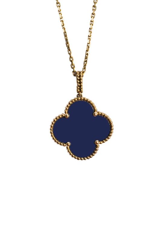 Van Cleef & Arpels Gold, Blue Agate Magic Alhambra Motif Long Necklace