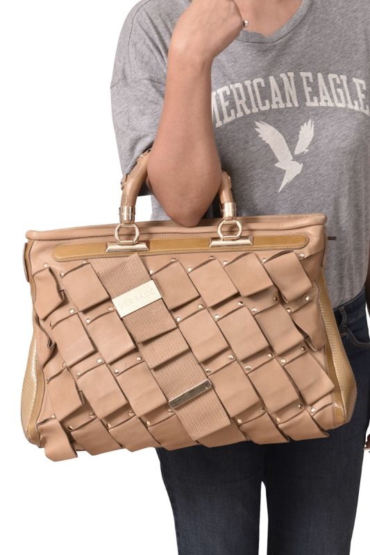 Versace Beige Braided Satchel Bag