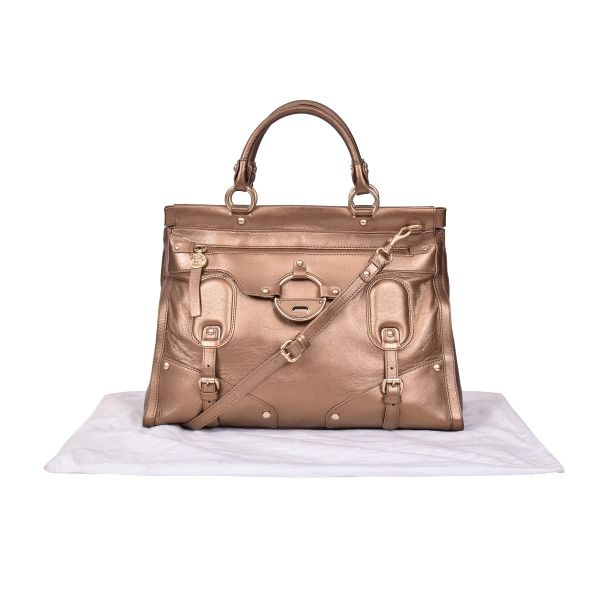VERSACE BRONZE LEATHER SATCHEL BAG