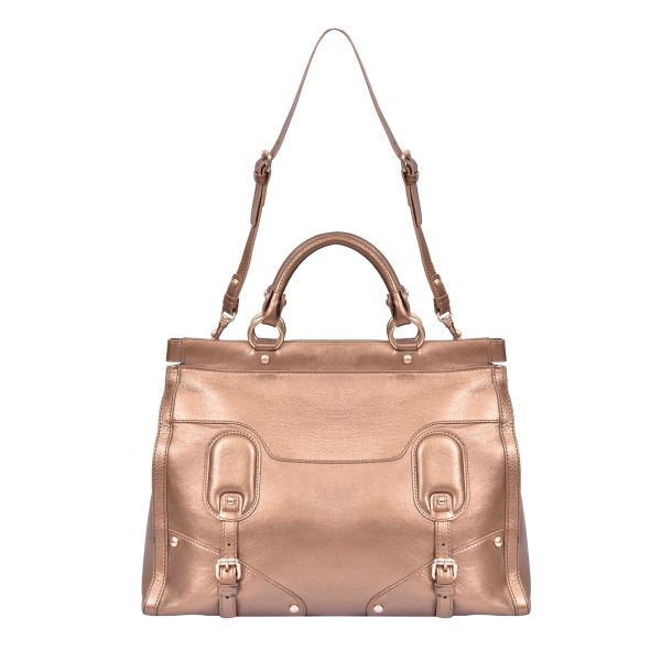 VERSACE BRONZE LEATHER SATCHEL BAG