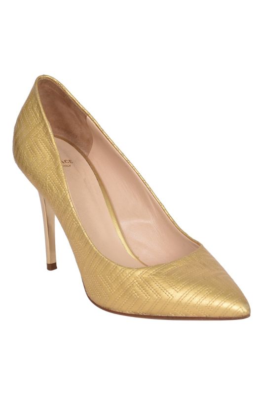Versace Gold Quilted Leather Pointed Toe Heels