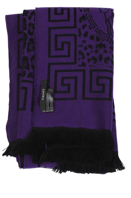 Versace Lana Wool Purple Scarf