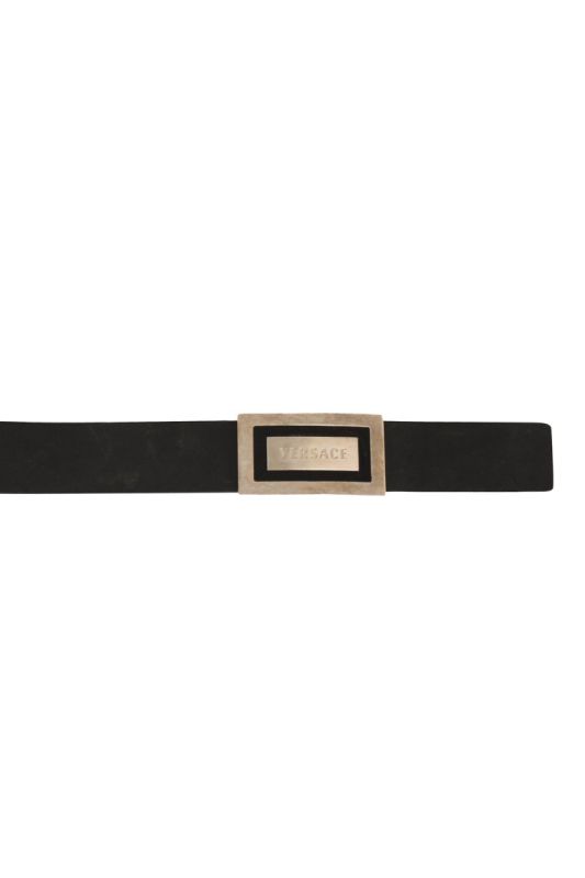 VERSACE LOGO BLACK LEATHER BELT