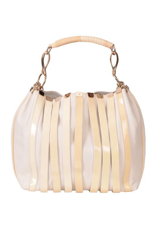 Versace Off White Stripped Leather Hobo Bag