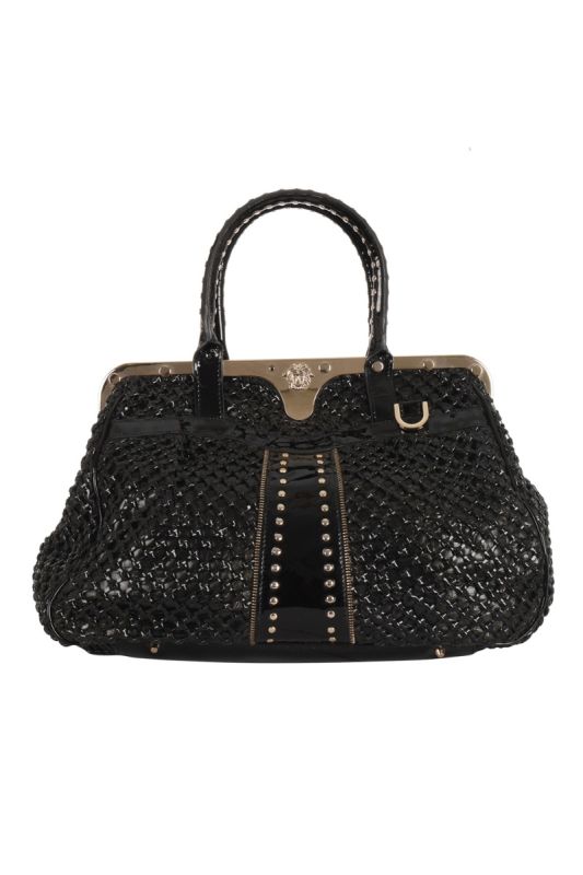 VERSACE PATENT EMBOSSED  FRAME SATCHEL BAG