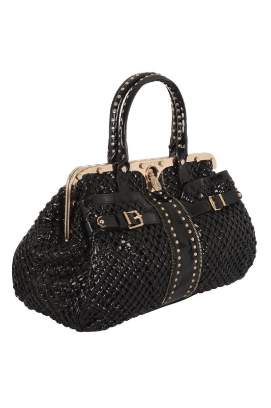 VERSACE PATENT EMBOSSED  FRAME SATCHEL BAG