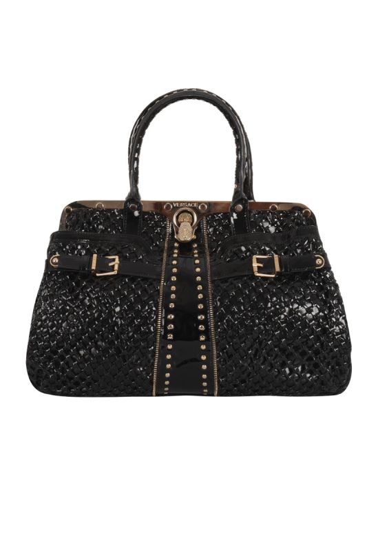 VERSACE PATENT EMBOSSED  FRAME SATCHEL BAG