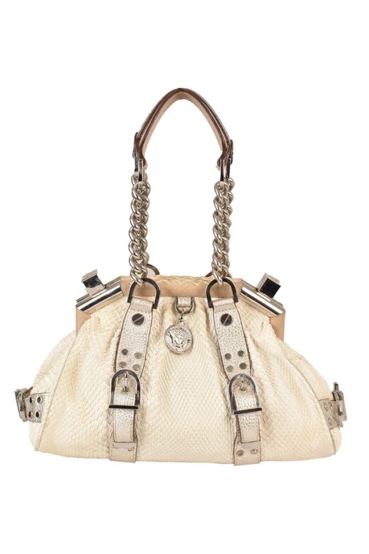 VERSACE PHYTON SKIN IVORY CHAIN HOBO BAG