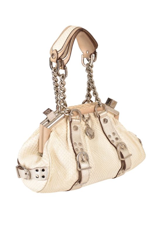 VERSACE PHYTON SKIN IVORY CHAIN HOBO BAG
