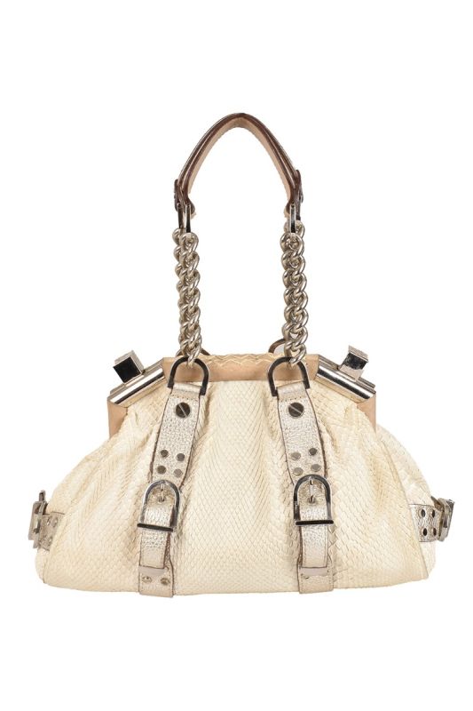 VERSACE PHYTON SKIN IVORY CHAIN HOBO BAG