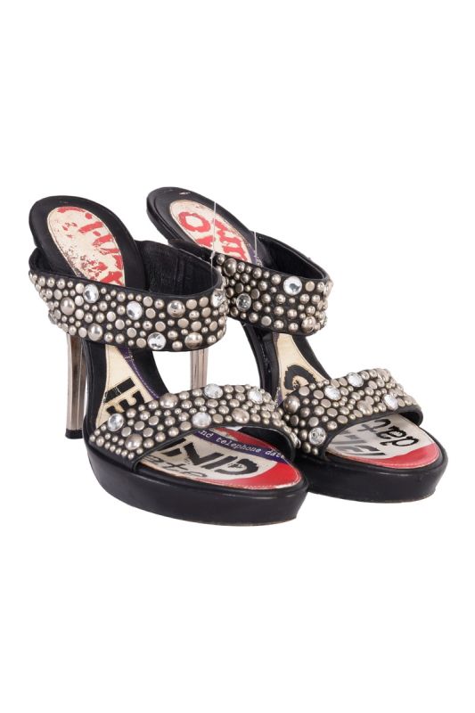 VERSACE STUDDED BLACK MULES