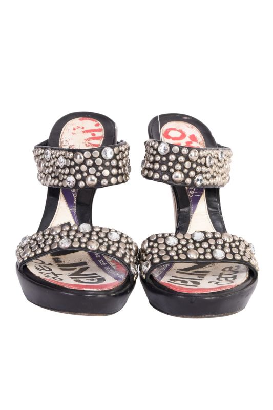 VERSACE STUDDED BLACK MULES