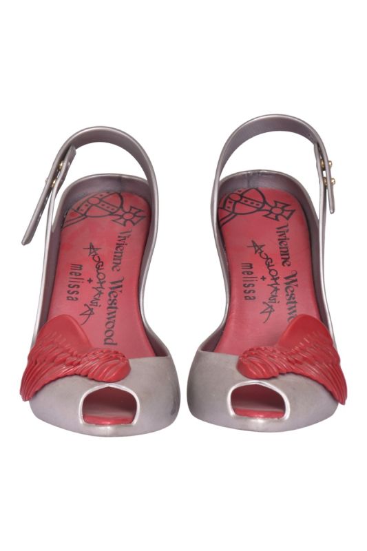 Vivienne Westwood X Melissa The Lady Dragon Wing Silver Jelly Slingback Peep Toe Heels