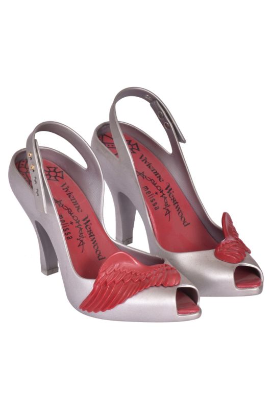 Vivienne Westwood X Melissa The Lady Dragon Wing Silver Jelly Slingback Peep Toe Heels