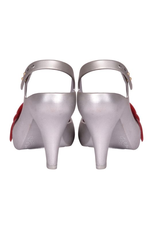 Vivienne Westwood X Melissa The Lady Dragon Wing Silver Jelly Slingback Peep Toe Heels