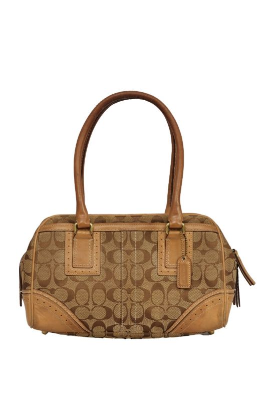 COACH SIGNATURE CANVAS AND LEATHER SATCHEL BAG