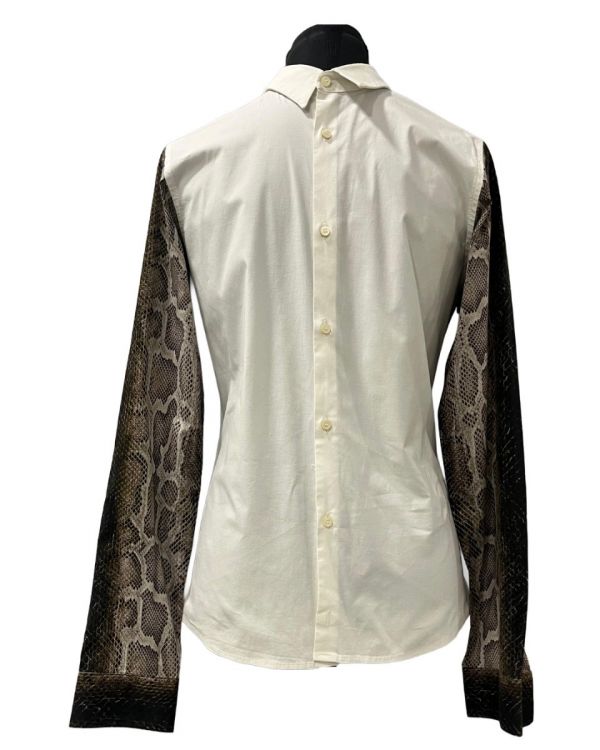 ROBERTO CAVALLI SIZE-L WHITE SNAKEPRINT SLEEVED SHIRT 