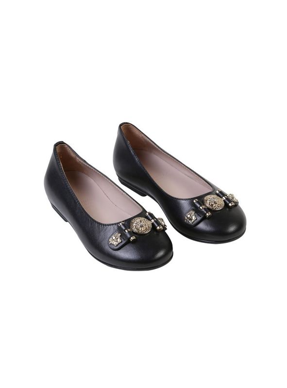 YOUNG VERSACE BLACK SIGNATURE BALLET FLAT