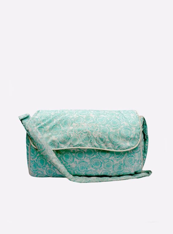 YOUNG VERSACE GREEN BAROQUE PRINT BABY BAG