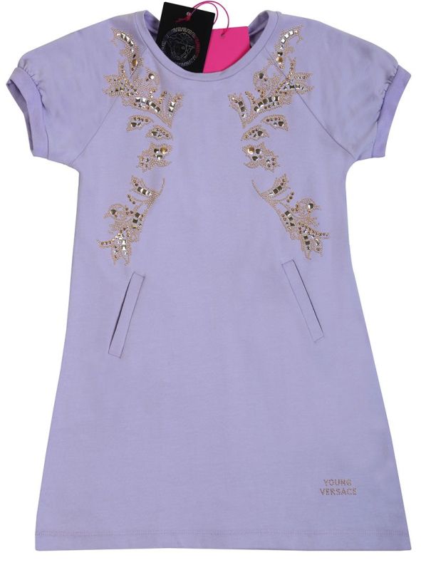 YOUNG VERSACE LILAC GOLD BAROQUE EMBROIDERED DRESS